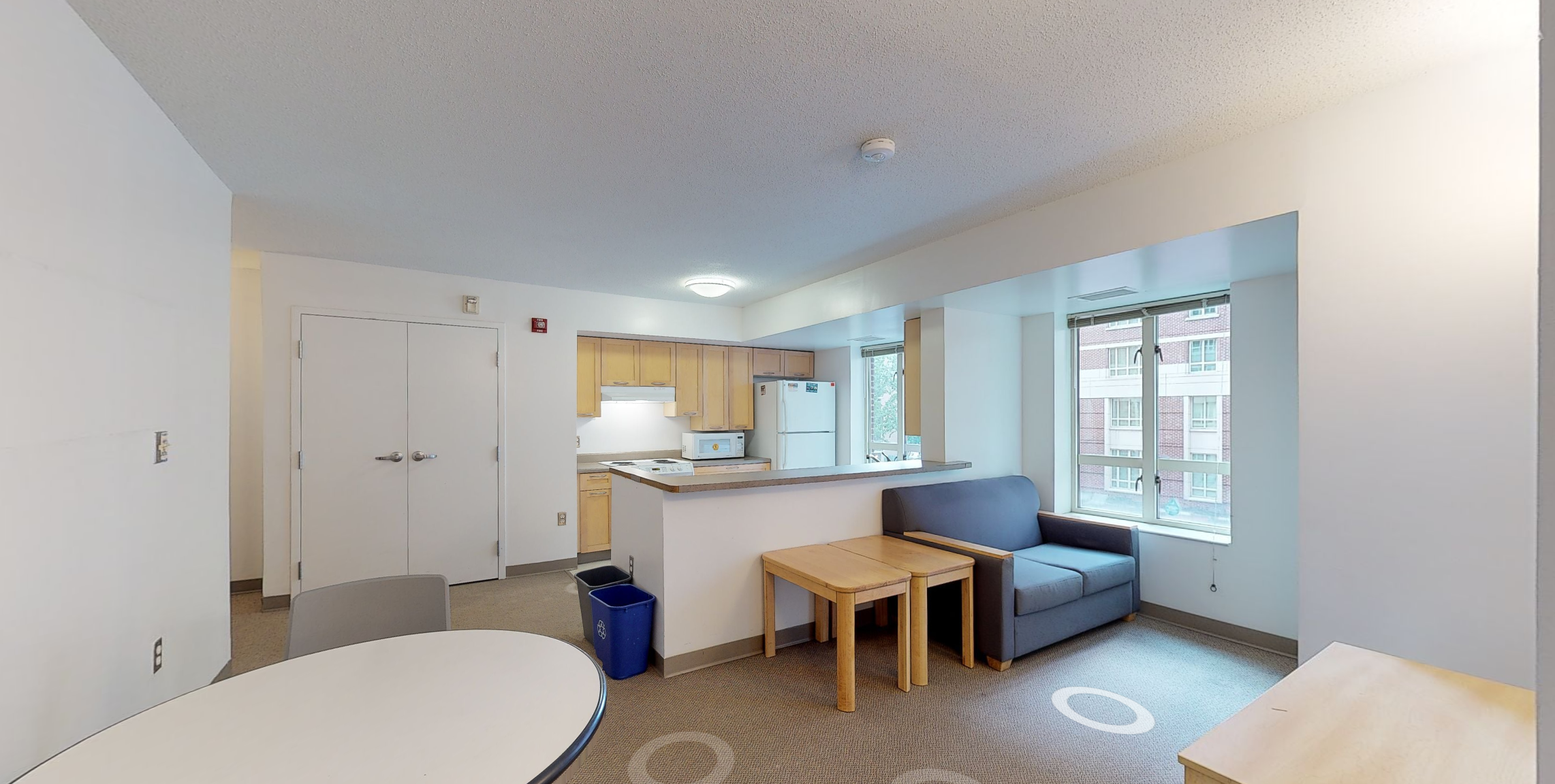 Shenkman Hall double living room and kitchen