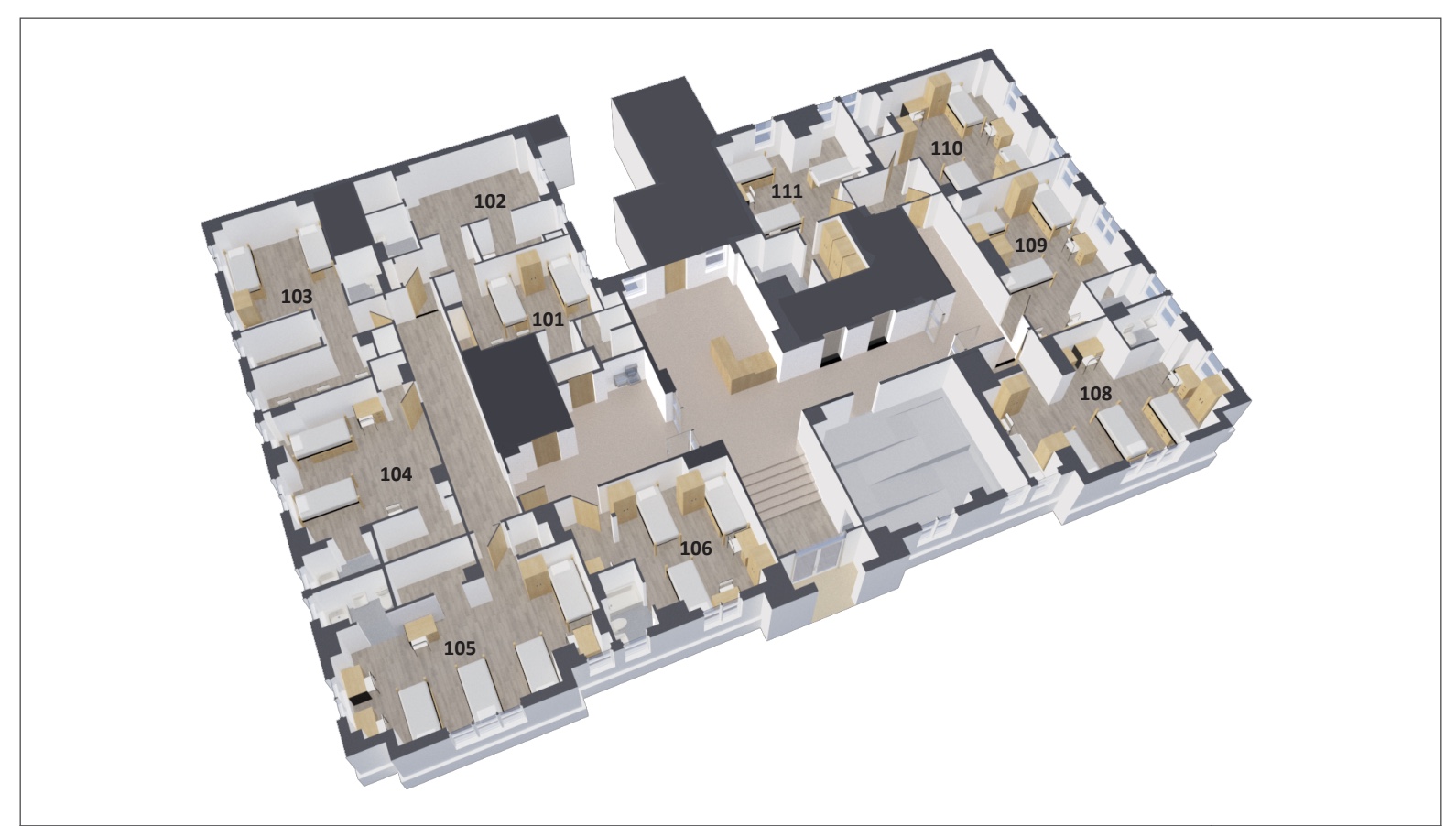 Floor plan image of a typical floor in FSK Hall. 