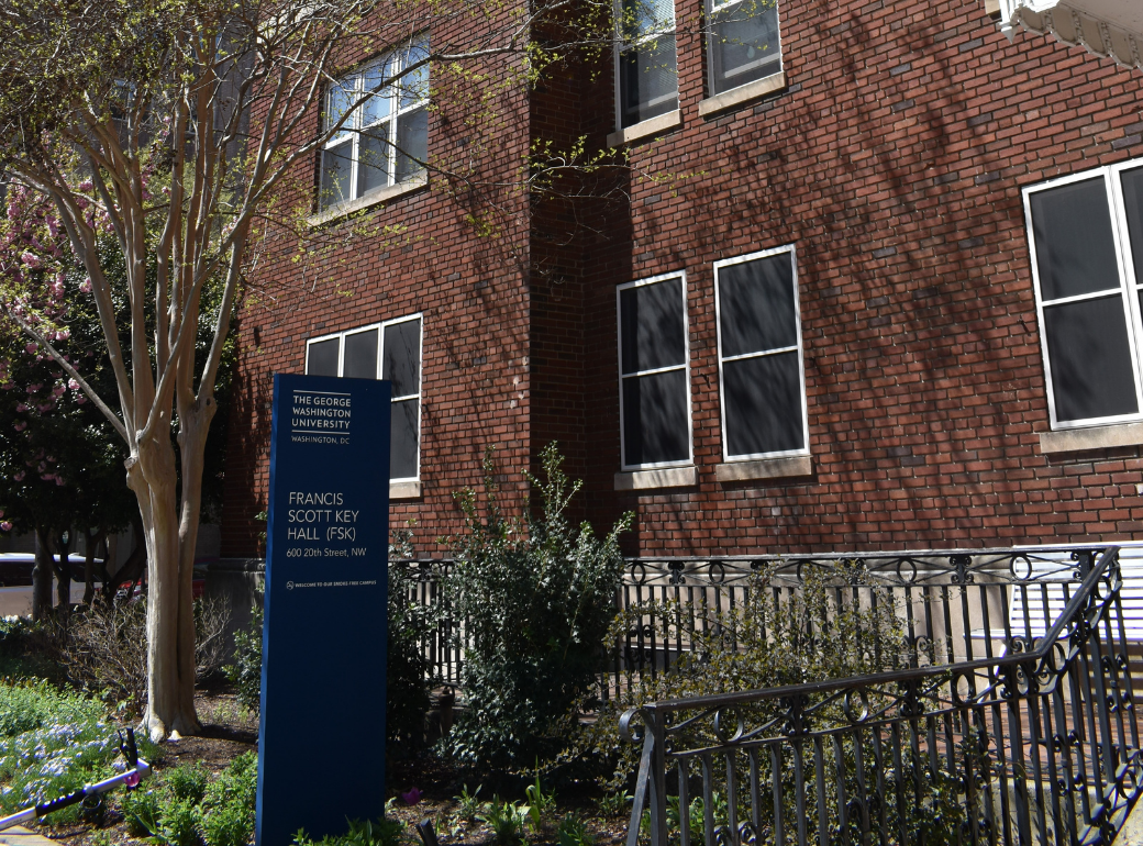 sign outside of FSK Hall stating "Francis Scott Key Hall (FSK) 600 20th Street, NW"